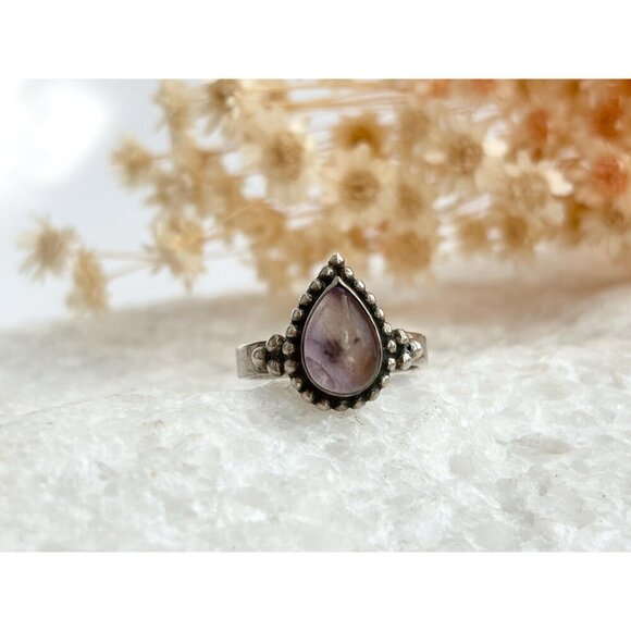 Purple Amethyst Beaded Teardrop Beaded Sterling Silver 925 Vintage Ring sz 7.25 - Picture 9 of 10